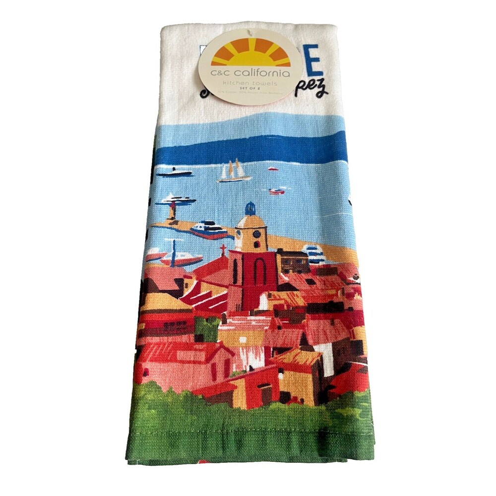 C&C Saint-Tropez France Kitchen Dish Towels Set Of 2 Cotton Blend Terry Reverse